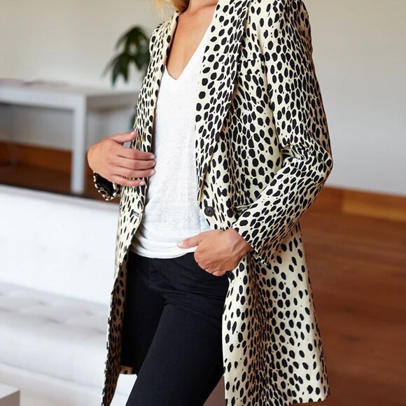 EMERSON FRY Wingtip Coat 2 Leopard Linen 10 - Picture 8 of 10